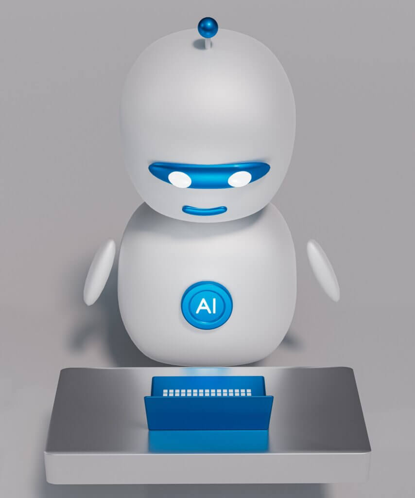 a white robot sitting on top of a table