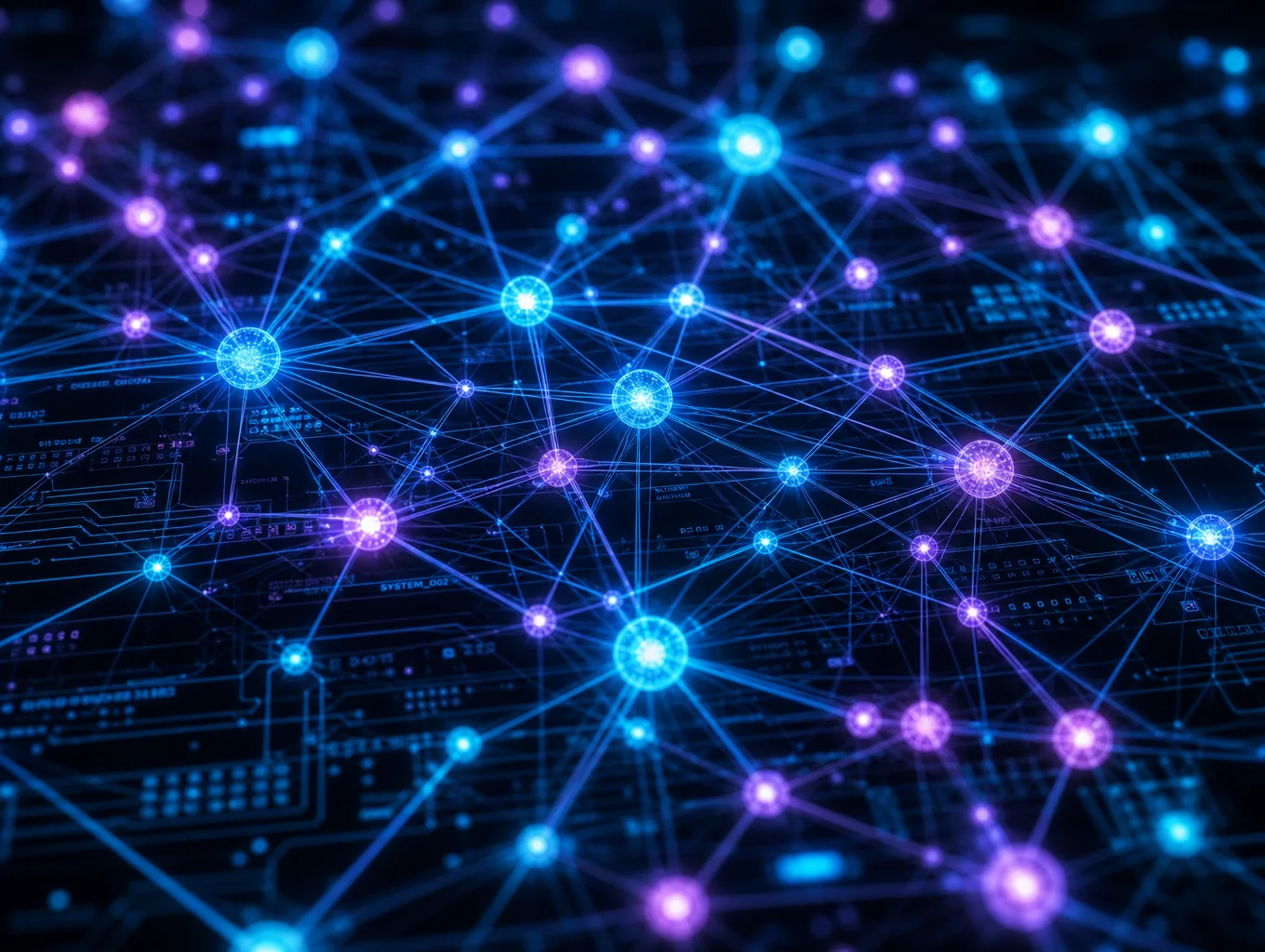 Abstract neural network visualization glowing with magenta light on dark background