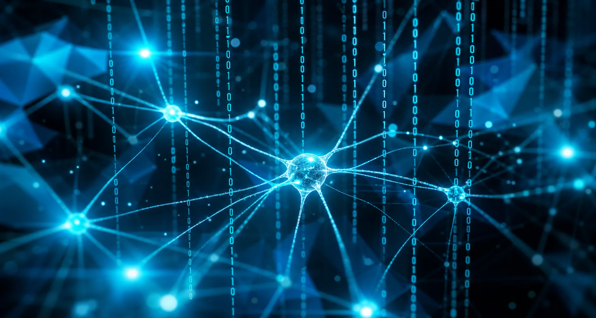Abstract neural network nodes glowing in magenta against a dark cloud infrastructure background
