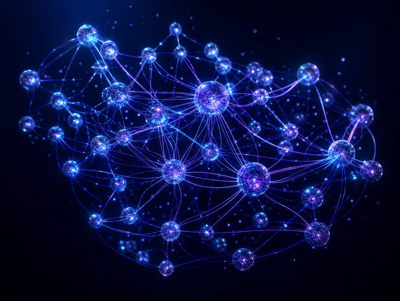 Abstract neural network visualization glowing with magenta light on dark background